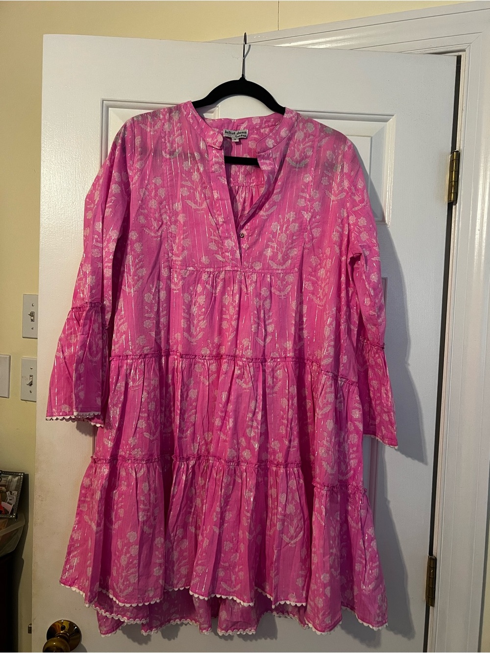 Juliet Dunn Pink block print Tiered Tunic Dress